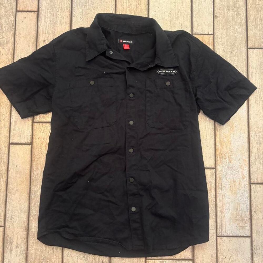 Black short sleeve button up shirt
